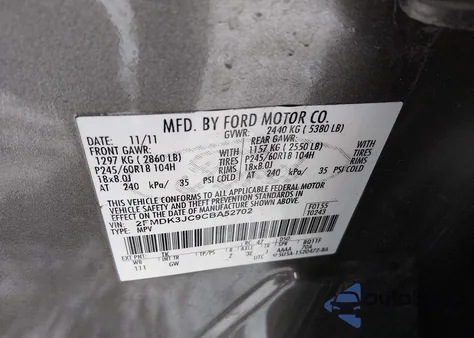 2012 Ford Edge Sel z USA, uszkodzony, nr VIN 2FMDK3JC9CBA52702